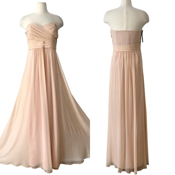 Ann Taylor Jasmine Strapless Silk Gown Maxi Dress in Pale Peach 10 NWT - Picture 1 of 12